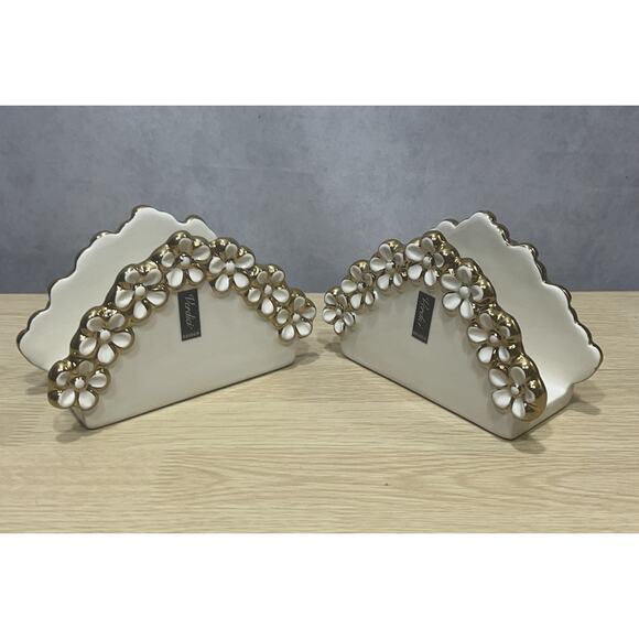 Vintage Verdici Gold & White Daisy Napkins Holder 1968 Lot of 2 Mint Condition - Picture 3 of 9